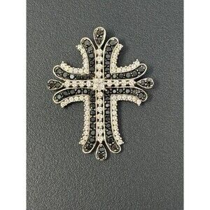 Sterling Silver Vintage Black And White Stone Cross
